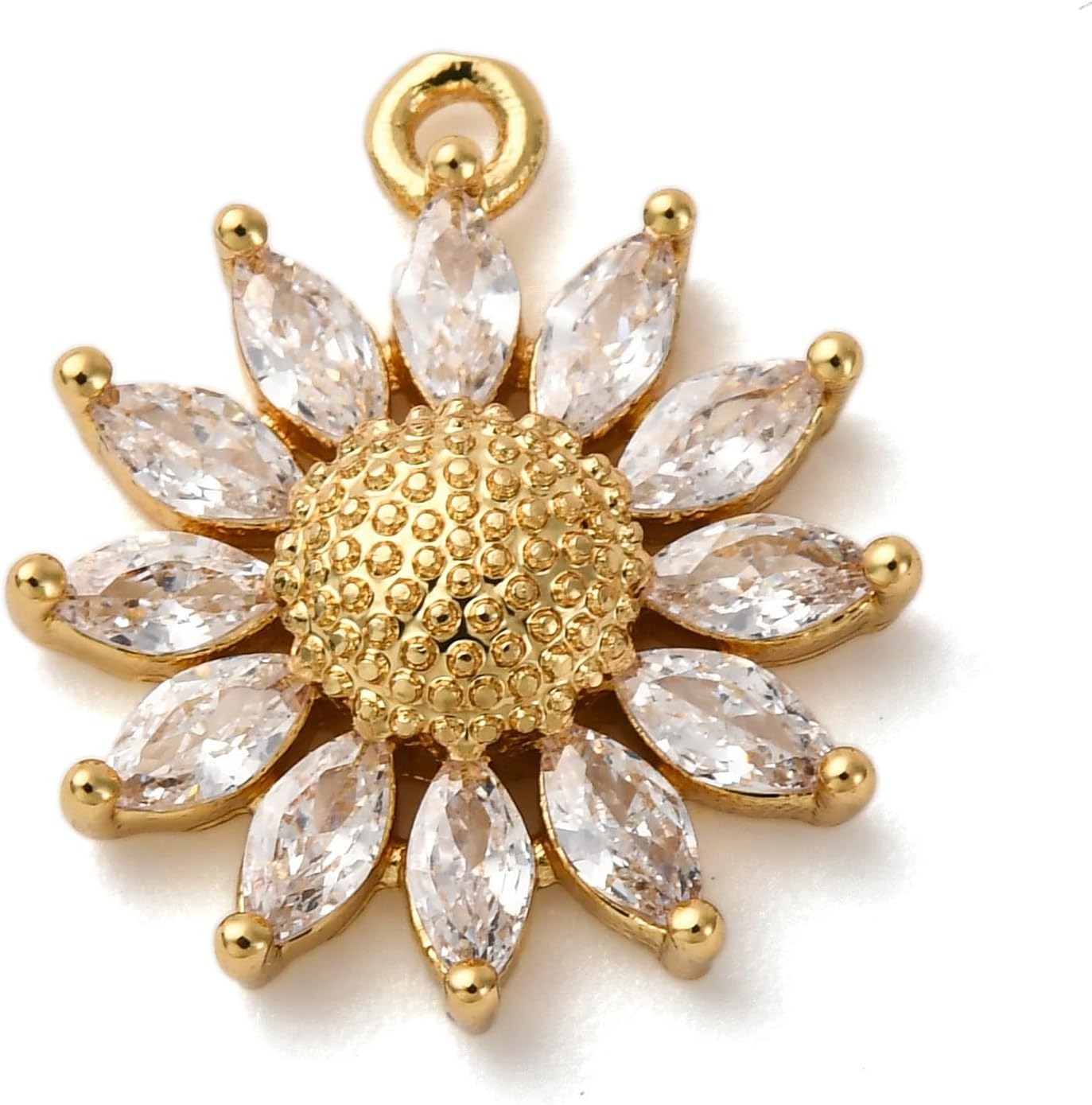 KitBeads 10Pcs 18K Gold Plated Sunflower Charms Summer Flower Brass Cubic Zirconia Floral Charms for Jewelry Making Necklaces Bracelets Earrings