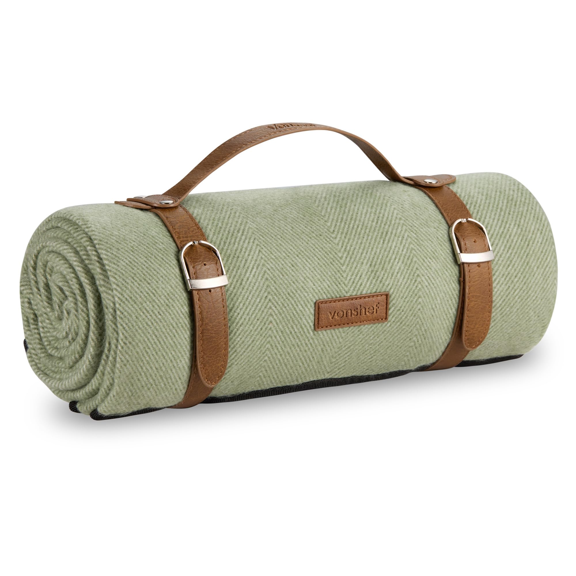 VonShef Picnic Blanket, Green Herringbone Extra Large Outdoor Rug with Waterproof Backing, 10 Person Weatherproof Picnic Mat with Faux Leather Handle, Water Resistant Camping Accessories, 200x300cm — view 16