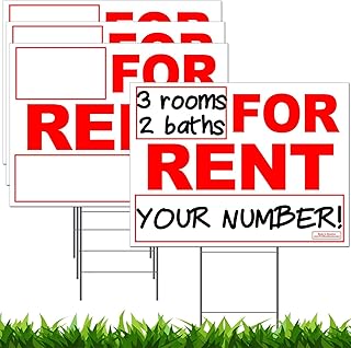 FOR RENT Yard Signs Double Sided Prints on 24" x 18" Corrugated Plastic Lawn Sign + Heavy Duty H-Stakes Wire Stand (4)