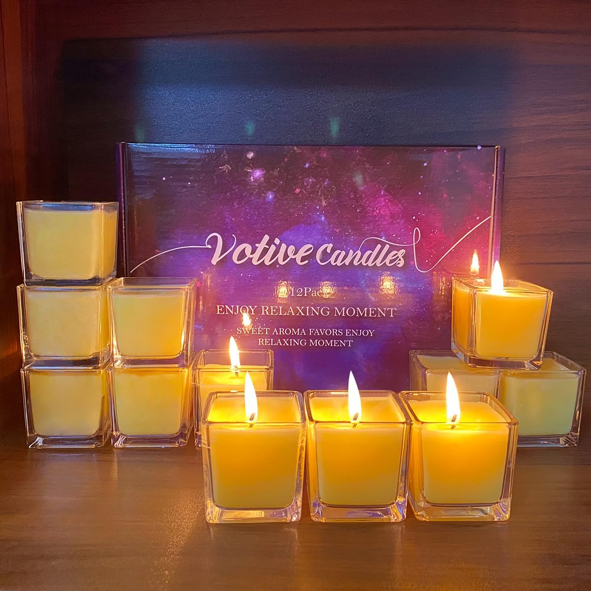 Amazon.com: 12 Pack Yellow Small Square Glass Citronella Candles ...