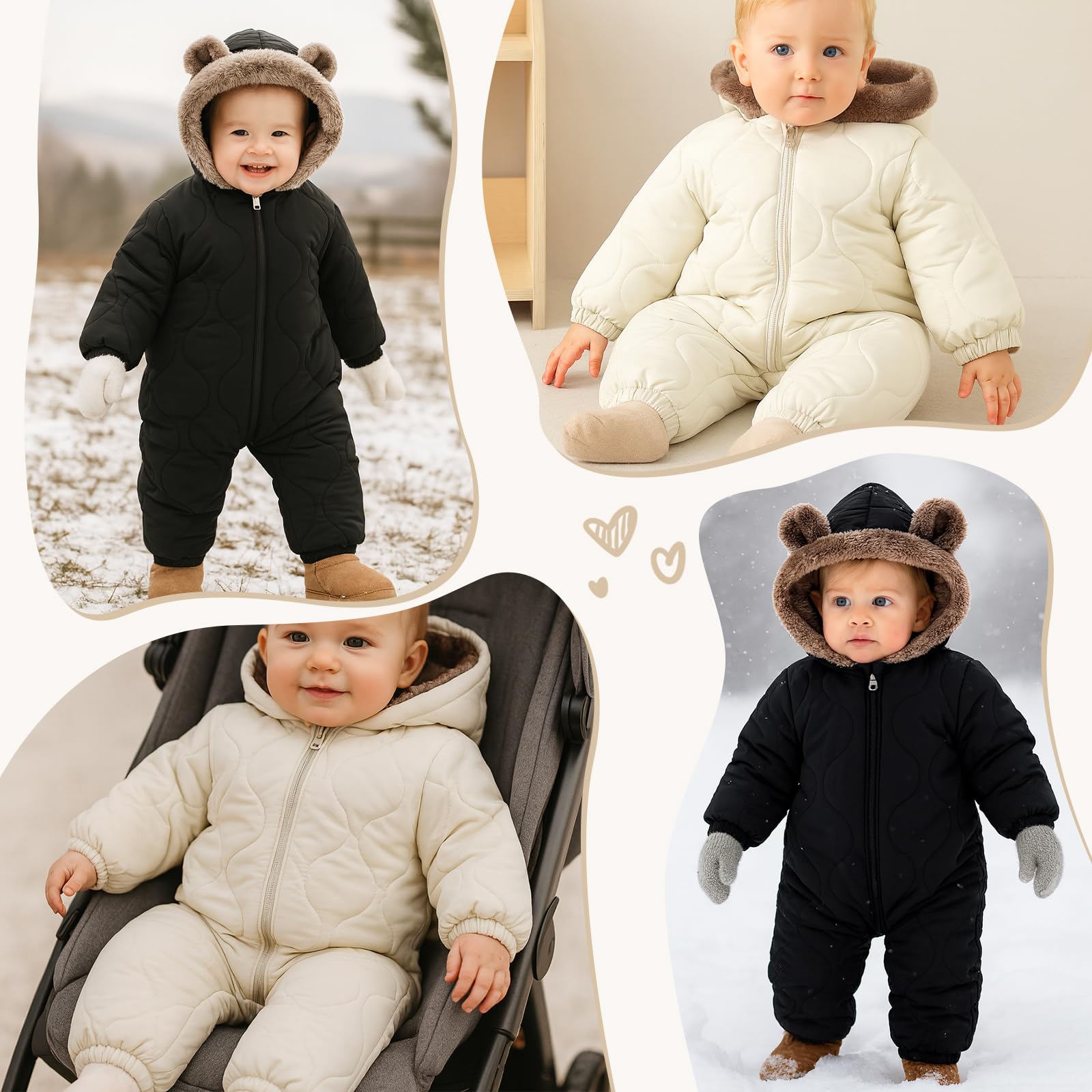 Yanmucy Traje de nieve para bebé, forro polar grueso, abrigo cálido para bebé, mono de invierno para cochecito de bebé, para niñas y niños, de 0 a 24 meses