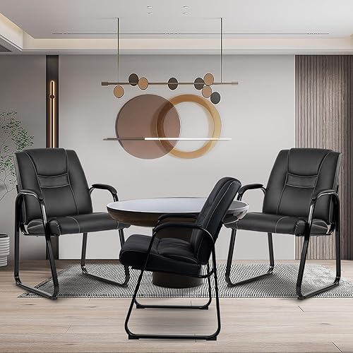 Miniatura 8 de CLATINA Silla de invitados de cuero con reposabrazos acolchado, sala de espera, sillas de invitados, oficina, estacionaria, recepción, silla