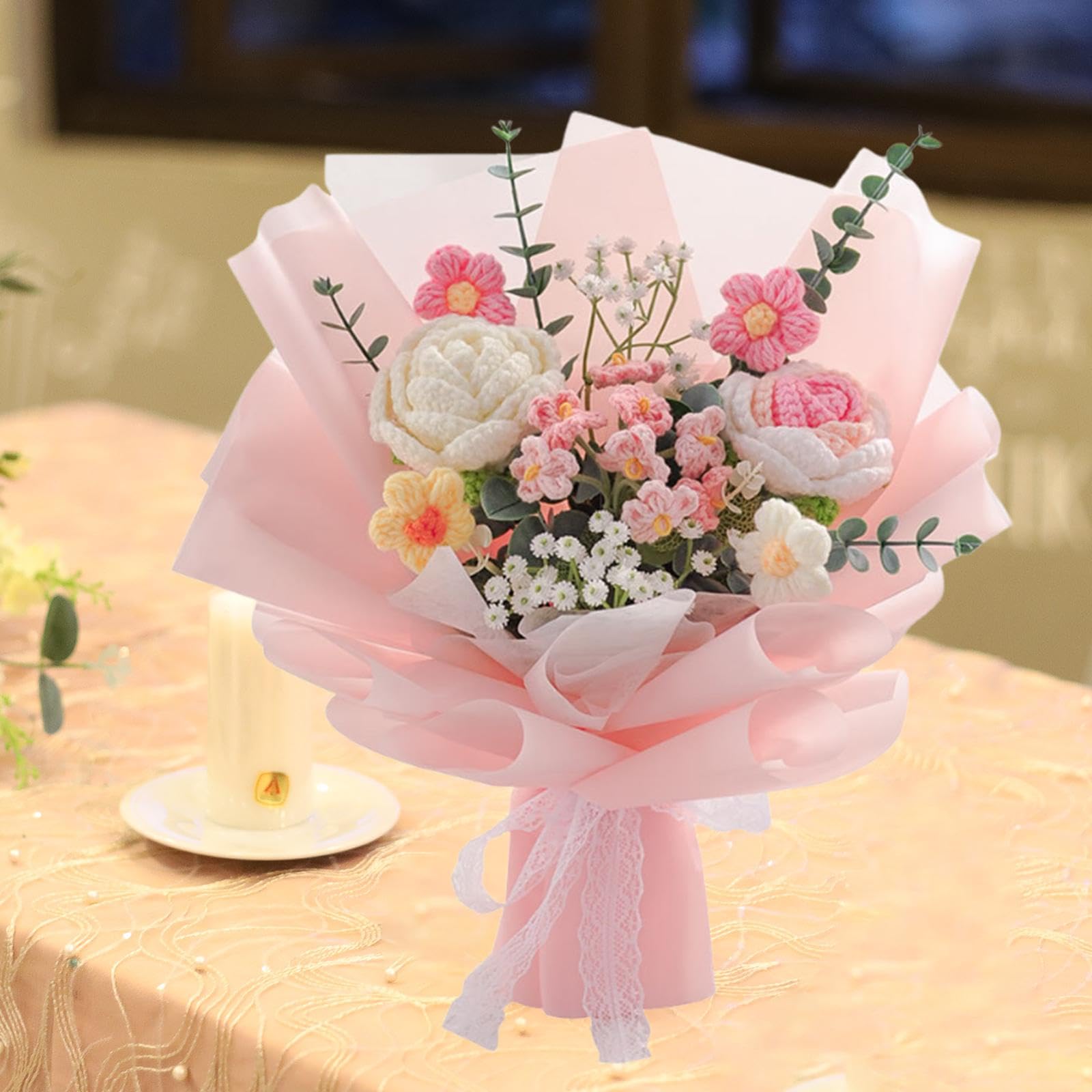 Bouquet di Fiori Fatto a Mano, Regalo per Mamma/moglie, Intrecciato a Mano, Rosa