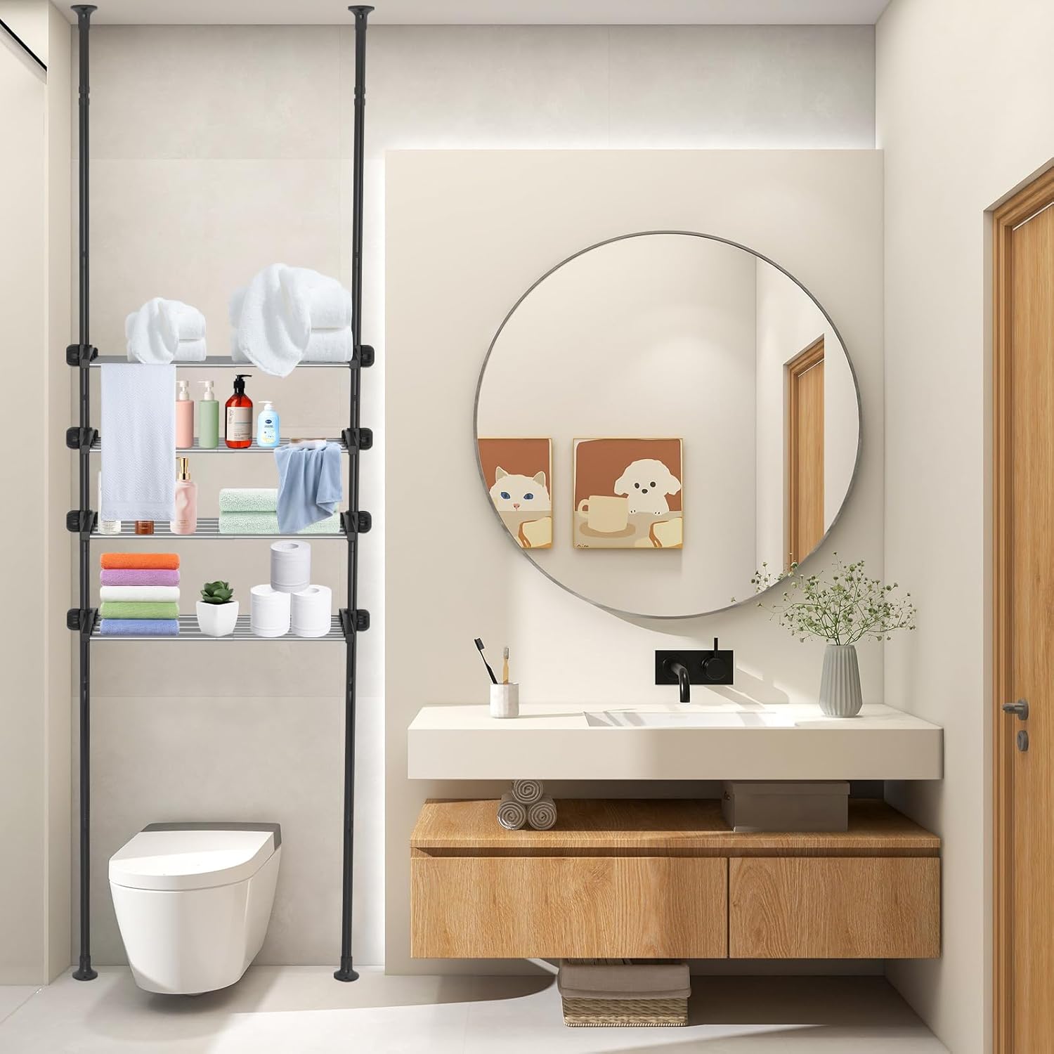 Over The Toilet Storage Shelf, 4-Tier Bathroom Organizers and Storage, Bathroom Space Saver with Adjustable Rack Metal, Black