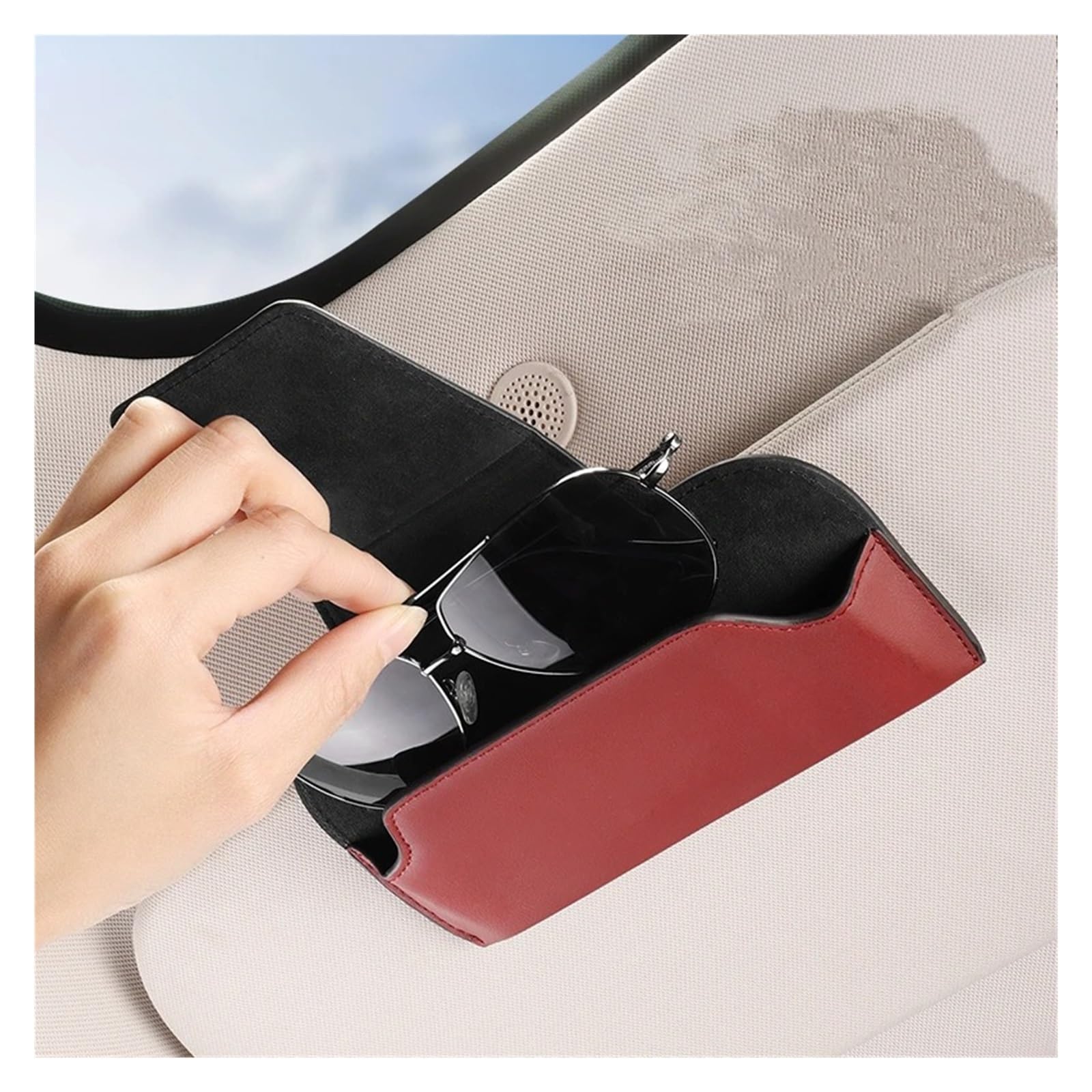 Support Universel Lunettes Auto Étui À Lunettes Pare-Soleil Automatique Porte-Lunettes en Cuir Clip Porte-Cartes Porte-Billet Rangement Intérieur Multifonction(Gray)