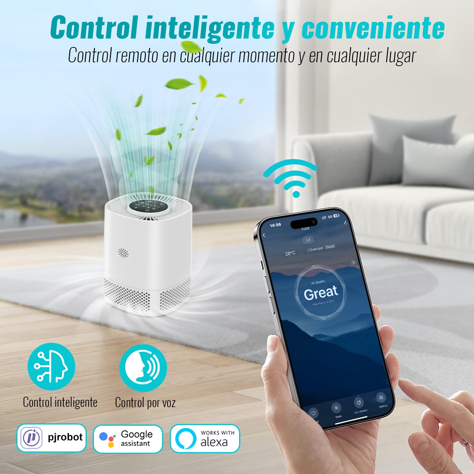 Purificador de Aire con Filtro HEPA H13, Puede Filtrar el 99,97% de Polvo y Humo, Área de Cobertura de Hasta 110 m², Modo de Suspensión de 20 dB, Tres Velocidades de Viento Adecuadas para Hogares