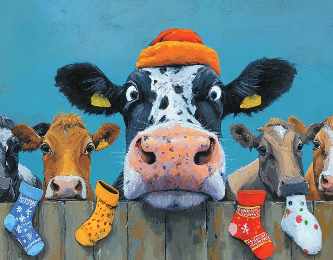 Henypt Printed Cross Stitch Kits for Adults Christmas Cow DIY 11 Ct Embroidery Sewing Starter Kit Stamped Needlework Home Decor (Stamped)