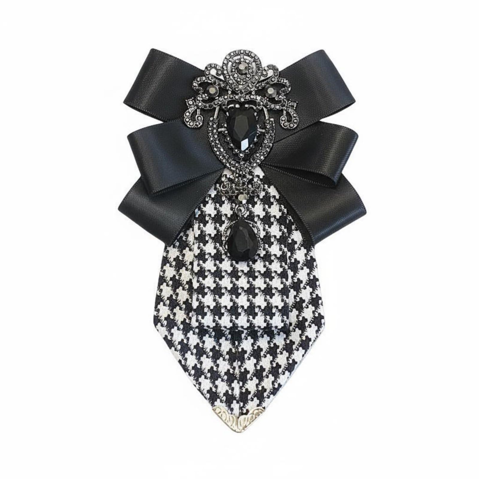 British Design Houndstooth Bow Tie Brooch 2-In-1 Pre-Tied Easy To Wear Textile Bowknot Pin Versatile For Men, Women, Wedding, Formal Events, Party, Business, Black, Back | Brooches &-image-39