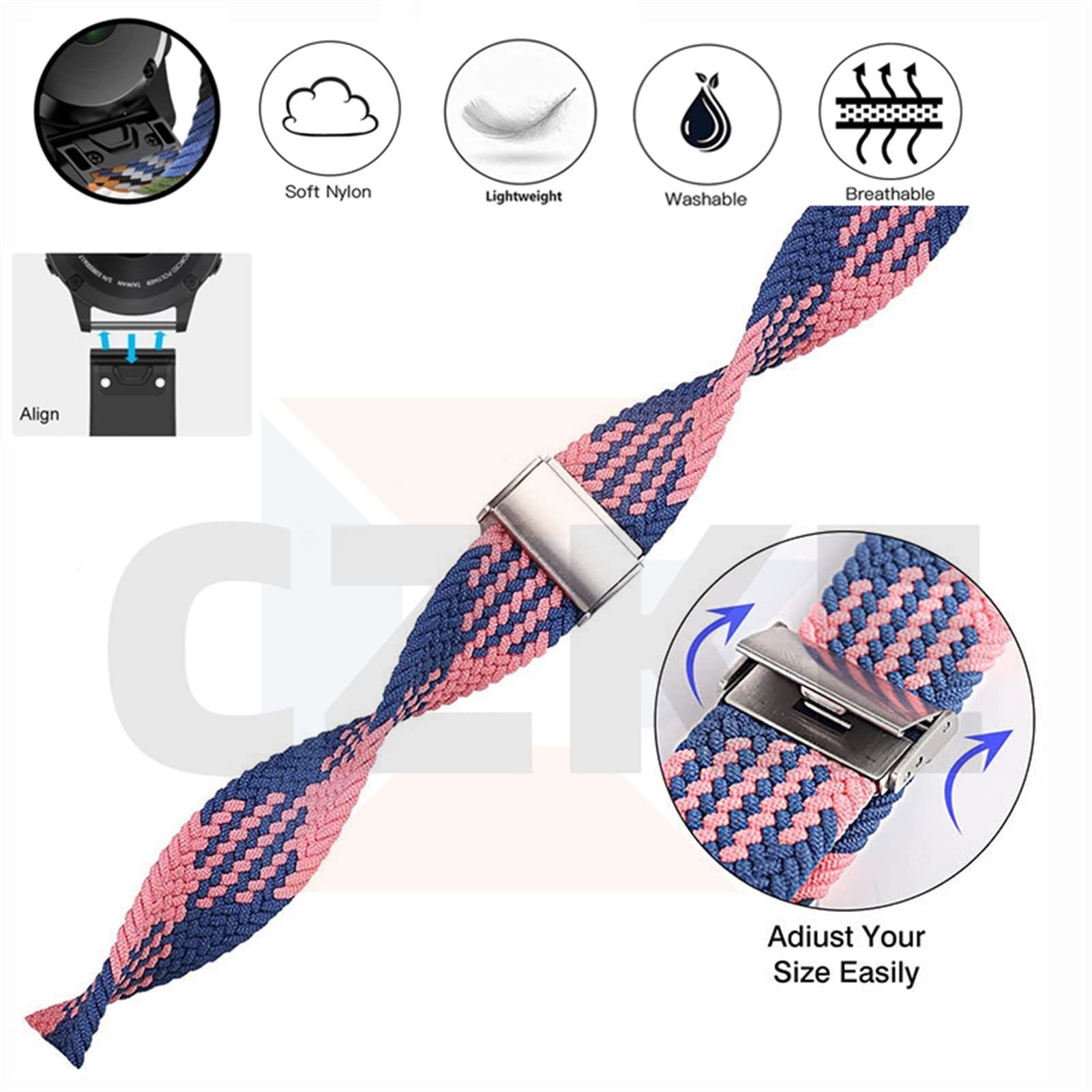 CZKE Für Garmin QuickFit Watch Band 22mm 26mm geflochtene Nylon Watchbänder