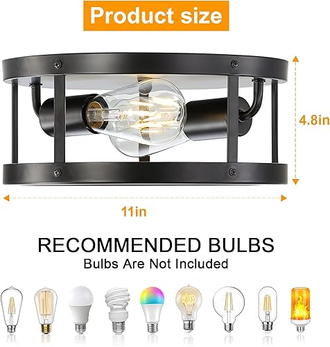 Miniatura 5 de DOXVIEZE Close to - Lámparas de techo de 2 luces, 11 pulgadas, color negro, para cocina, semi empotrada, fácil de montar, modernas luces de techo