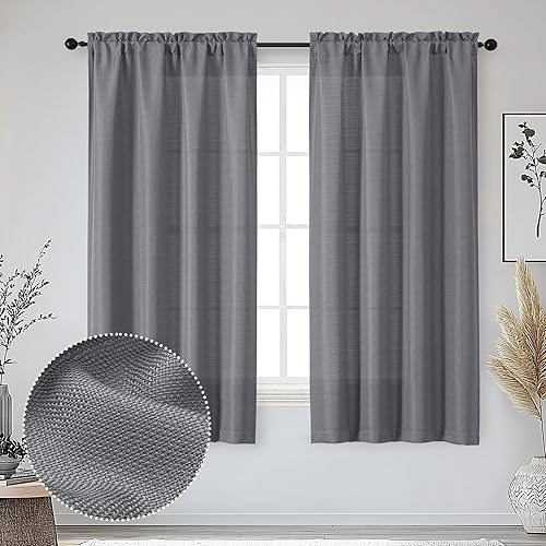 OWENIE Juego de 2 paneles de cortinas estilo Bob gris oscuro de 63 pulgadas de largo para sala de estar, dormitorio, cortinas suaves texturizadas de