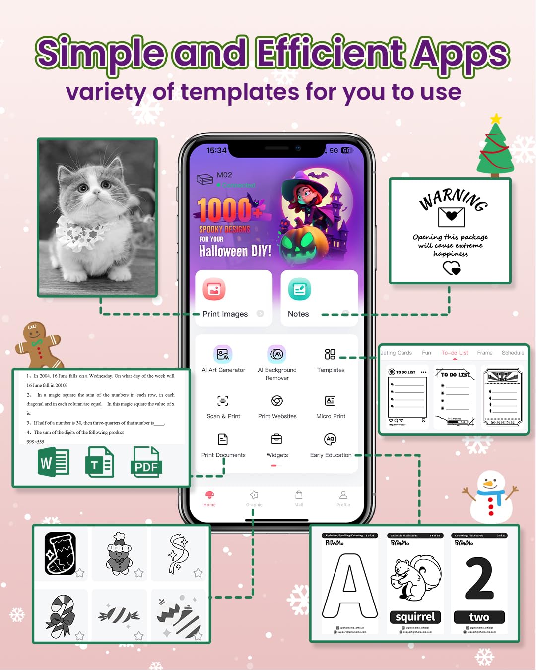 Phomemo M02 Mini Impresora fotográfica portátil, Impresora inalámbrica Bluetooth para Smartphone, pequeña Impresora térmica para teléfonos & tabletas, cumpleaños de Navidad para niños,Morado