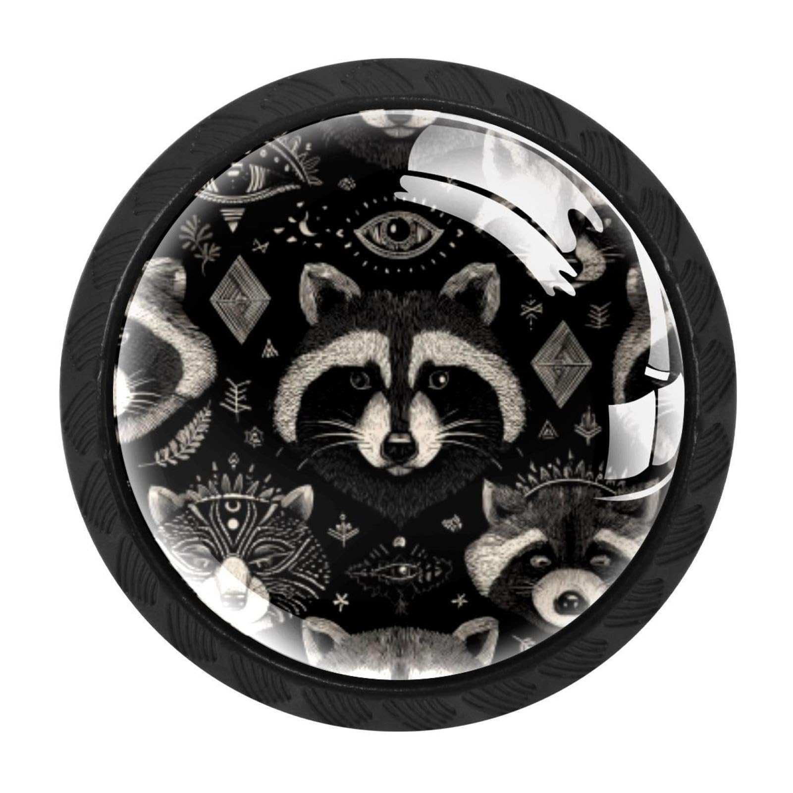 CHENZZZZ 4 Pack Raccoons Pattern (3) Drawer Knobs Cabinet Knobs Crystal Glass Knobs Pulls Handles for Kitchen Cabinet Hardware Cupboard Door Dresser Wardrobe Home Decor