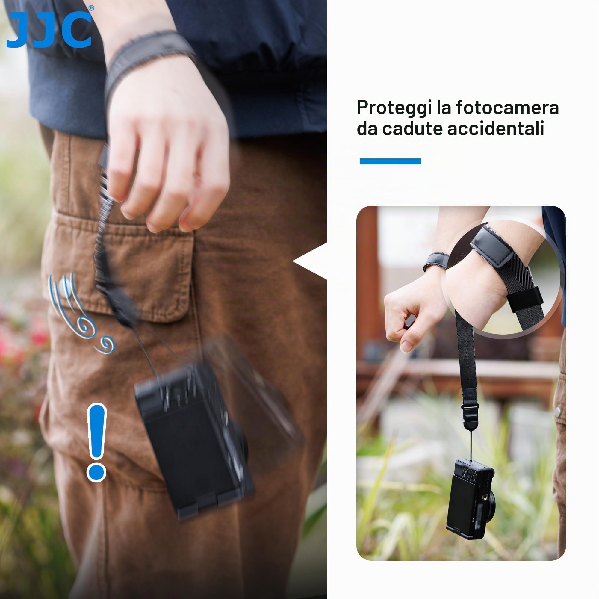 JJC Cinturino da polso Deluxe a sgancio rapido per fotocamera mirrorless e compatta, fotocamera compatta e ultra-compatta con occhiello a linguetta rotonda