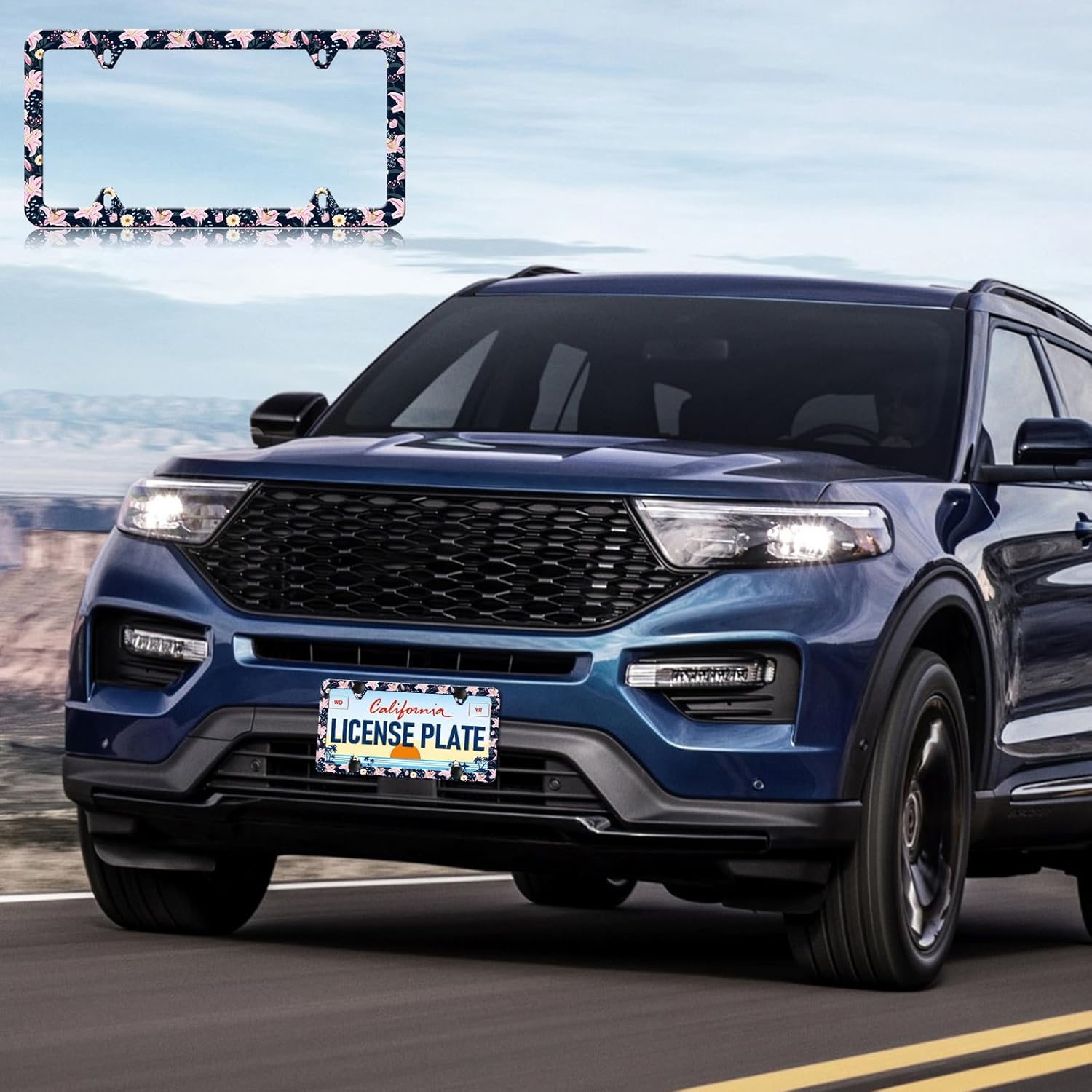 HCSS 2PCS Pink Lily License Plate Frames, Beautiful Floral Flower Aluminum Metal License Plate Holder, Rust-Proof Waterproof Car Decorative Tag Frames for Standard US 12x6 Inch - Image 6