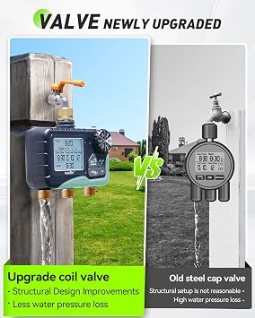 RAINPOINT Water Timer 3 Outlets with Brass Inlet and Outlet, Automatic prinkler Timer with Rain Delay/Manual Watering/large LCD display, Garden Smart Irrigation Time for Yard, Lawn