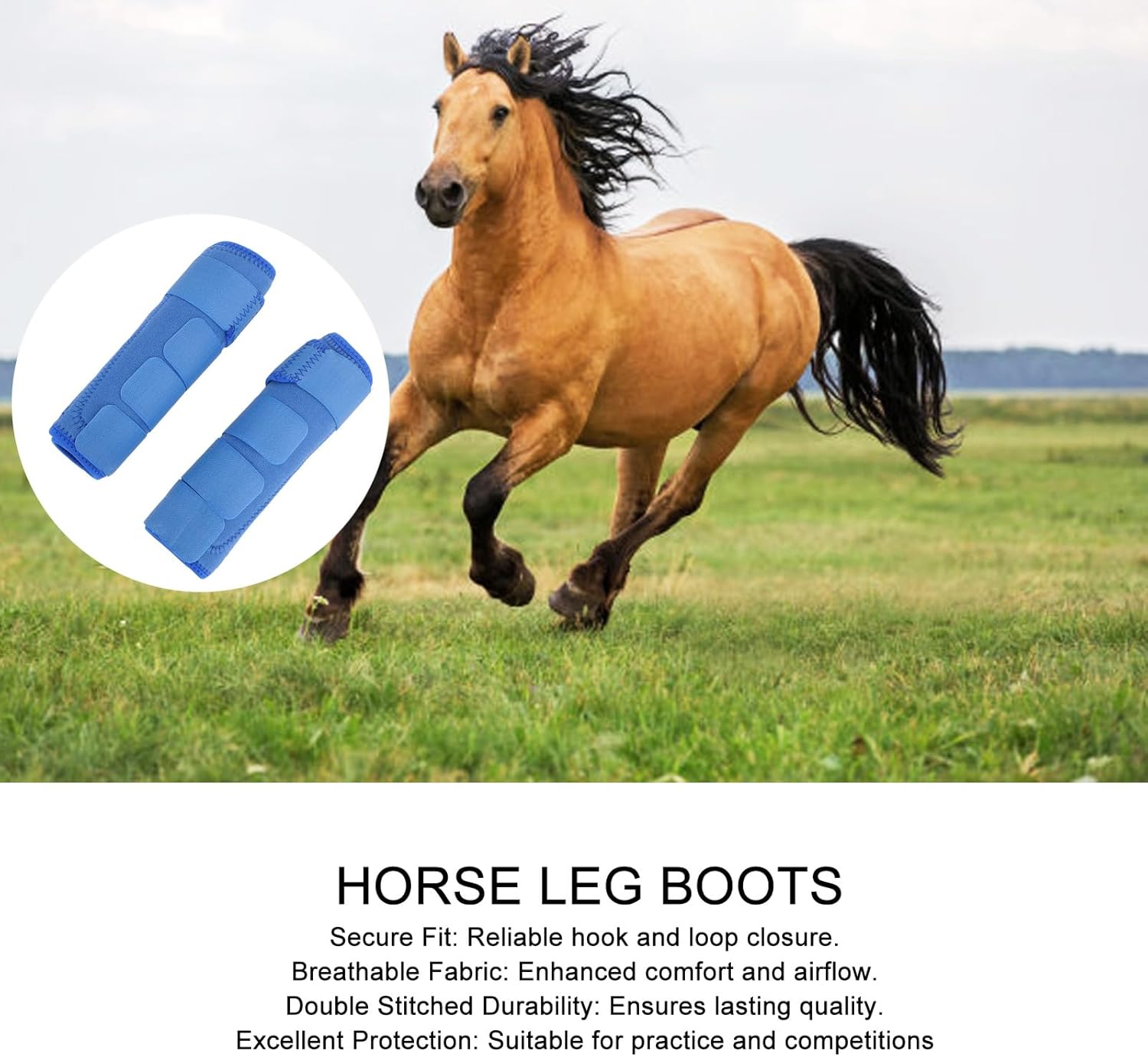 PerGar Horse Sports Boots, Blue Sport Boots for Horses, Protective Breathable with Hook and Loop Horse Leg Boots, Protectores para Caballos, Horse Leg Wraps