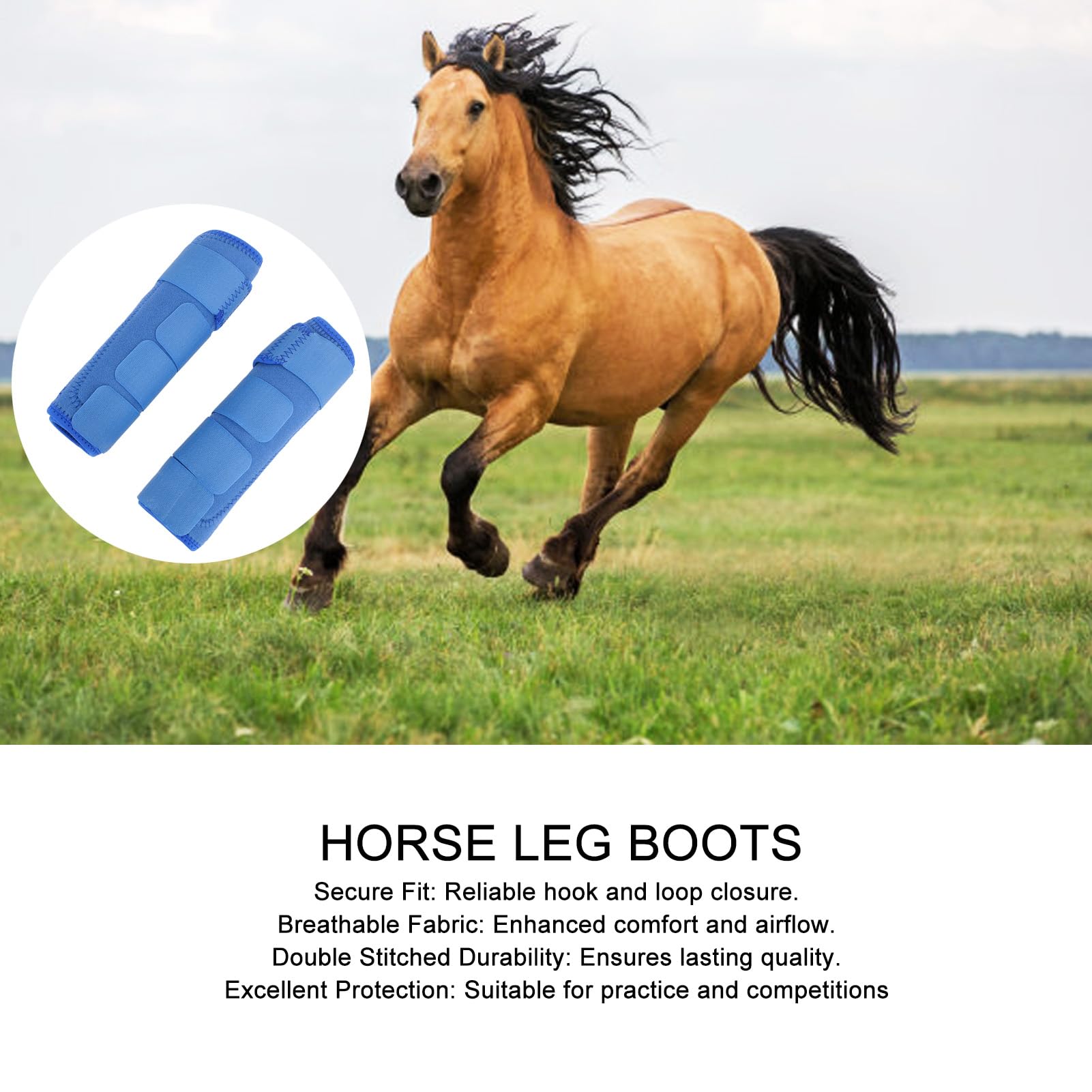 Fockety Botas de Deporte de Caballo, Envolturas de Pierna de Caballo, Botas de Medicina de Deporte de Caballo con Gancho y Lazo, Botas de Fetlock de Caballo Botas de Pierna traseras (L)