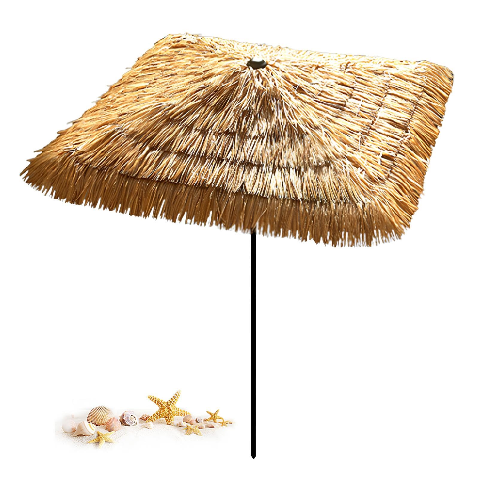 XUQQU 1.60M/5.2FT Hula Thatched Tiki Umbrella, Hawaiian Style Rectangular Outdoor Patio Umbrella Canopy with 4 Ribs, UPF 50+ Sun Shade Parasol for Garden, Beach, Pool, Backyard
