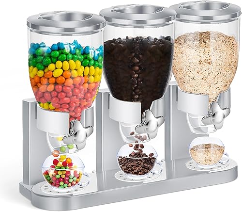 Miniatura 7 de Umigy Dispensador triple indispensable de alimentos secos, contenedor de cereales, máquina dispensadora de dulces para almacenamiento, preservación