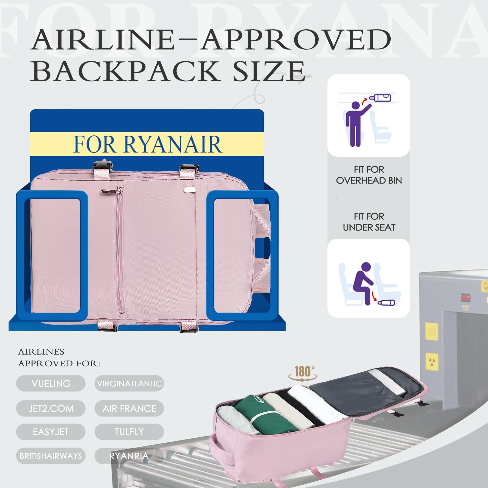 for Ryanair Cabin Bags 40x30x20 40x20x25 Underseat Cabin Bag,Waterproof Travel Backpack Cabin Size Anti-Theft Carry Ons Hand Luggage Backpack for Ryanair Backpack with TSA Approved, USB Hole