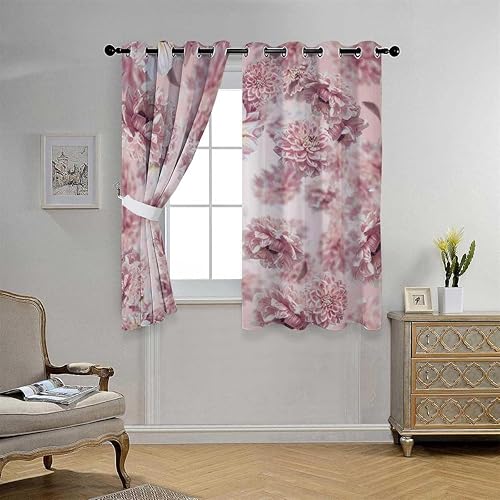 Miniatura 3 de YANFENQI Cortinas para Habitacion Pink Floral Grommet Short Sliding Room Dividers Garage Curtain 85Inch Width by 108Inch Length,2 Panels