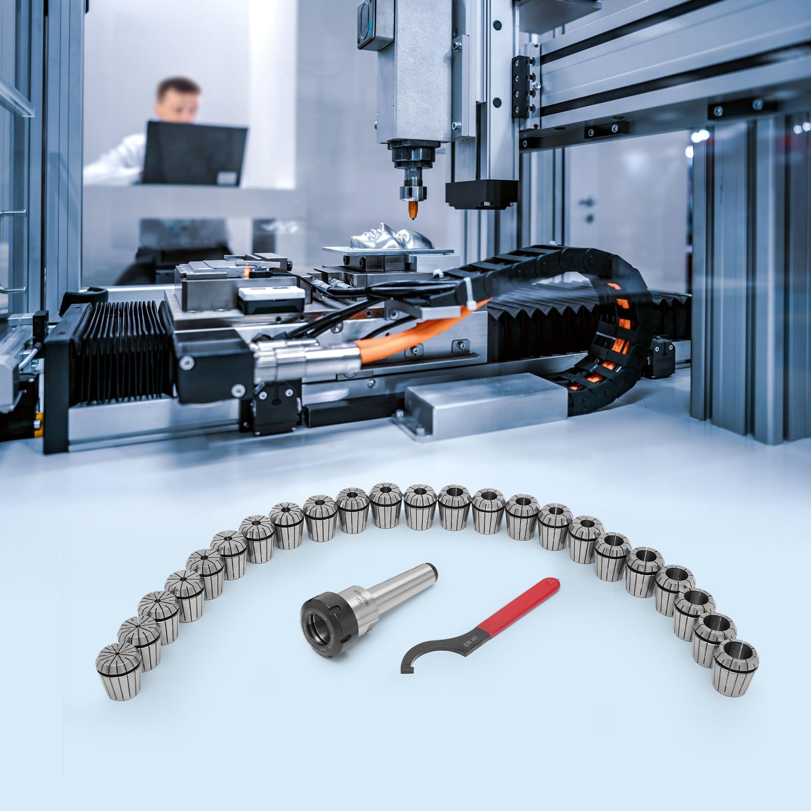 Zestaw tulei zaciskowych, 23-częściowy MK4/MT4 M16, tuleje zaciskowe ER40,4 – 26 mm, uchwyt tulejowy z kluczem płaskim, do frezarki, tokarki CNC
