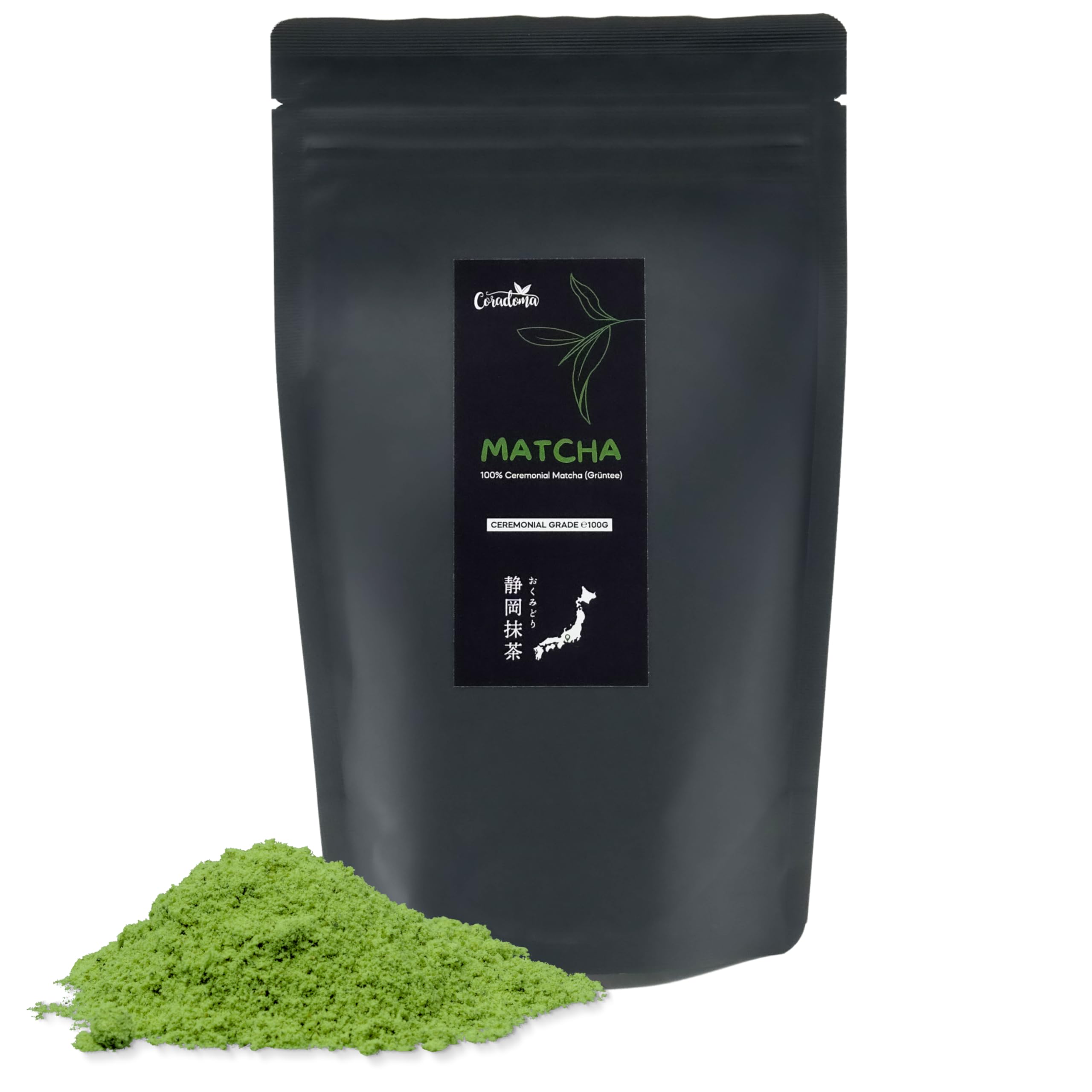 Ceremonial Grade Matcha – Reines handgemahlenes Matcha Pulver aus Japan – Original Japanischer Grüntee aus Erster Ernte – 100g Beutel – Höchste Qualität, Traditionell und 100% Natürlich