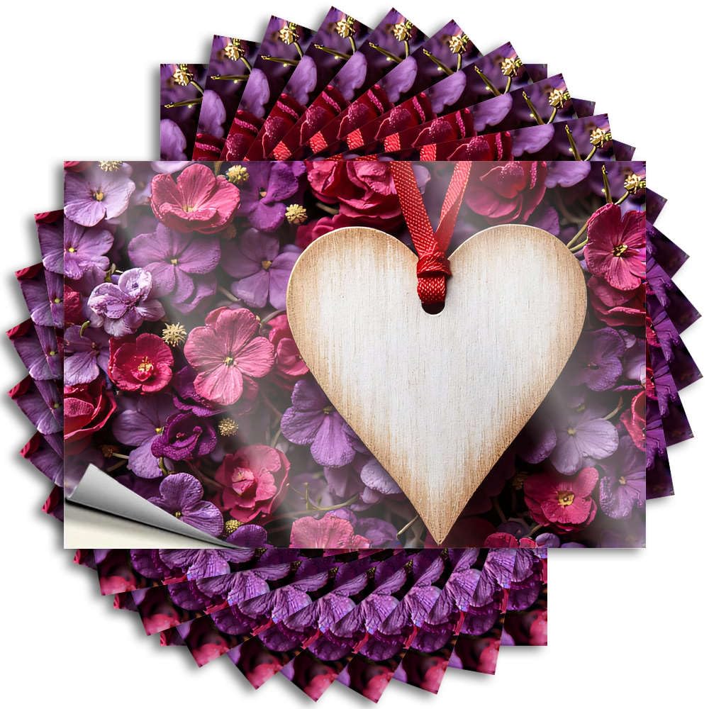 A Wooden Heart Surrounded By Vibrant Purple Flowers Door Tall - Tiki Bar Decorations Sticker Self Adhesive Sticker(8X12CM)