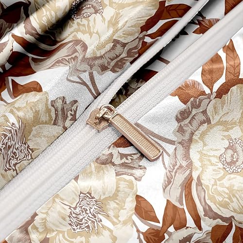 Miniatura 3 de CoutureBridal Juego de funda de edredón floral vintage, tamaño Queen, funda de edredón blanca con patrón de plantas y hojas marrones, 3 piezas,