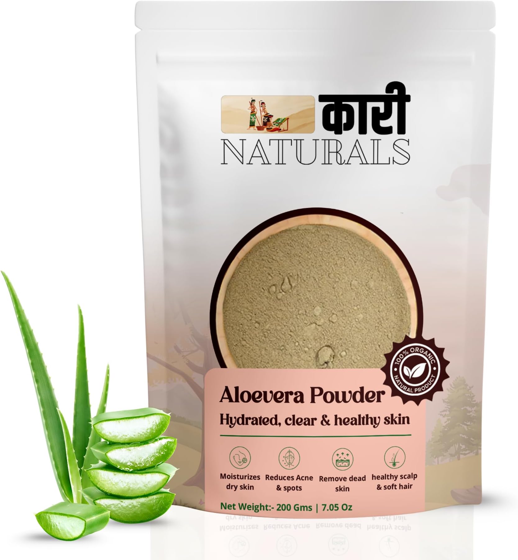 Pure Aloevera powder (200 Grams) | Moisturize & nourish dry skin, reduces & controls acnes, fades pigmentation & pimple marks, removes dead & dry skin | 100% Natural & organic powder