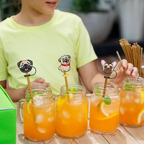 Miniatura 6 de Fantasyon Paquete de 12 fundas de popote reutilizables, para temática de perros, a prueba de polvo, para popote de 6 a 0.315 in, protector para el