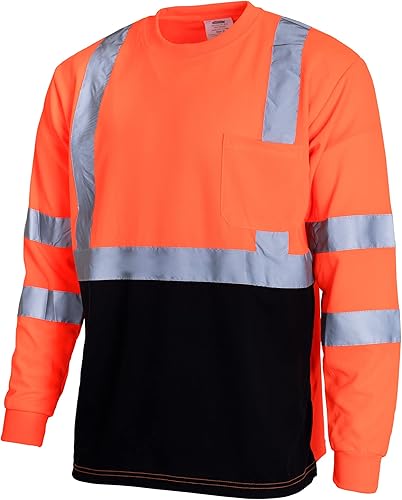 Miniatura 6 de JORESTECH Camiseta de seguridad reflectante de alta visibilidad de manga larga amarillolime negro inferior ANSI Clase 3 Nivel 2 Tipo R TS-13 (M)