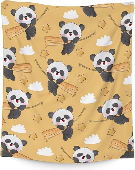 Panda Blanket Gifts - 60"x80" Cute Throw Blanket for Kids, Adults - Yellow Soft Fuzzy Blankets for Bed, Couch & Living Room