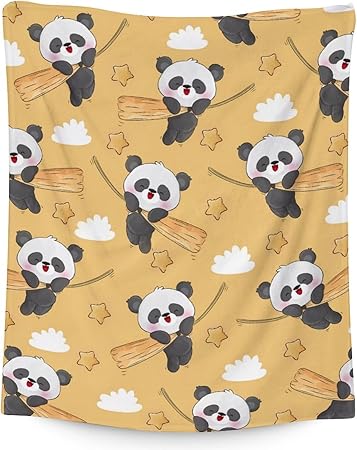 Panda Blanket Gifts - 60"x80" Cute Throw Blanket for Kids, Adults - Yellow Soft Fuzzy Blankets for Bed, Couch & Living Room