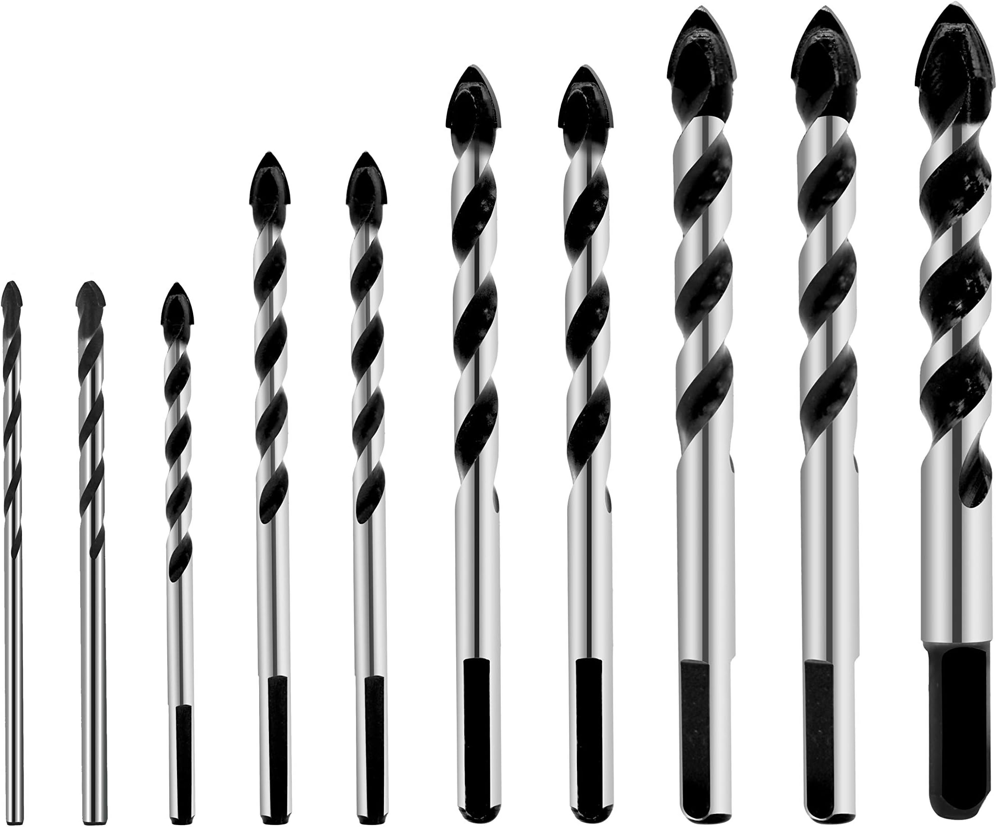 Masonry Drill Bits Set, 10 Piece Tungsten Carbide Tip Drill Bits for Porcelain Ceramic Tile, Concrete, Brick Wall, Glass, Mirrors, Plastic Wood (3 4 5 6 6 8 8 10 10 12mm)