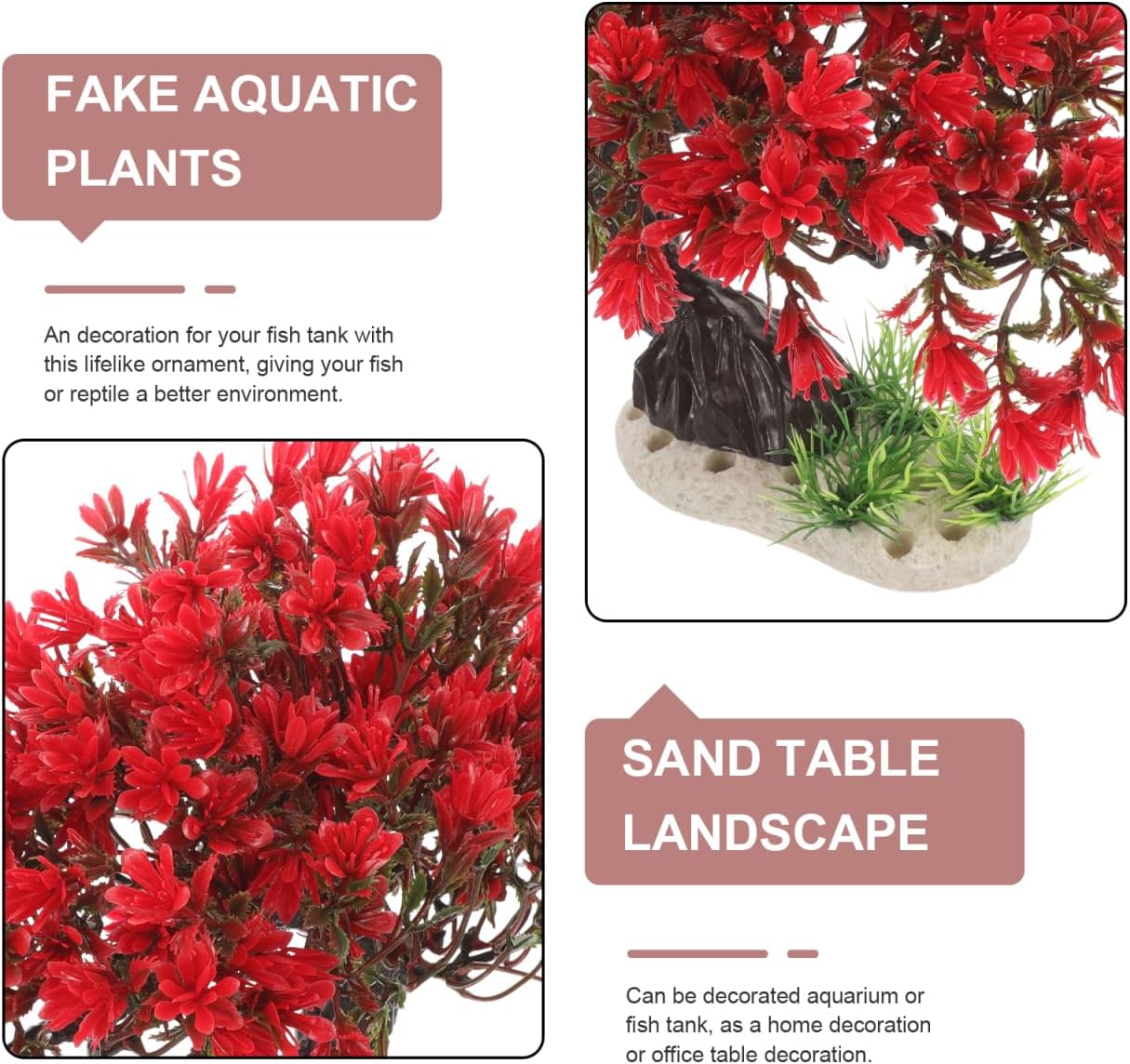 BESTOYARD Artificial Bonsai Tree Aquarium Decoration, Vibrant Plastic Plant for Betta Fish Tank, Realistic Underwater Decor Ornament & Fish Hideout Accessories, Red
