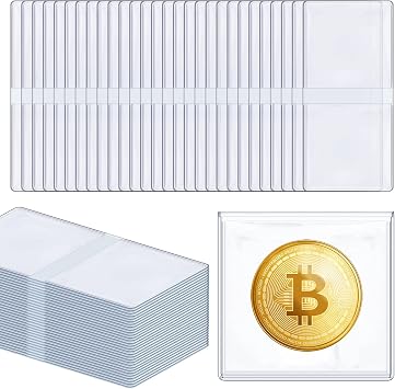 Sweetude 100 Pcs Double Pocket Unplasticized Coin Flips Coin Sleeves Vinyl Coin Collection Holder for Long Term Coin Storage 2.1 x 2.1 Inch