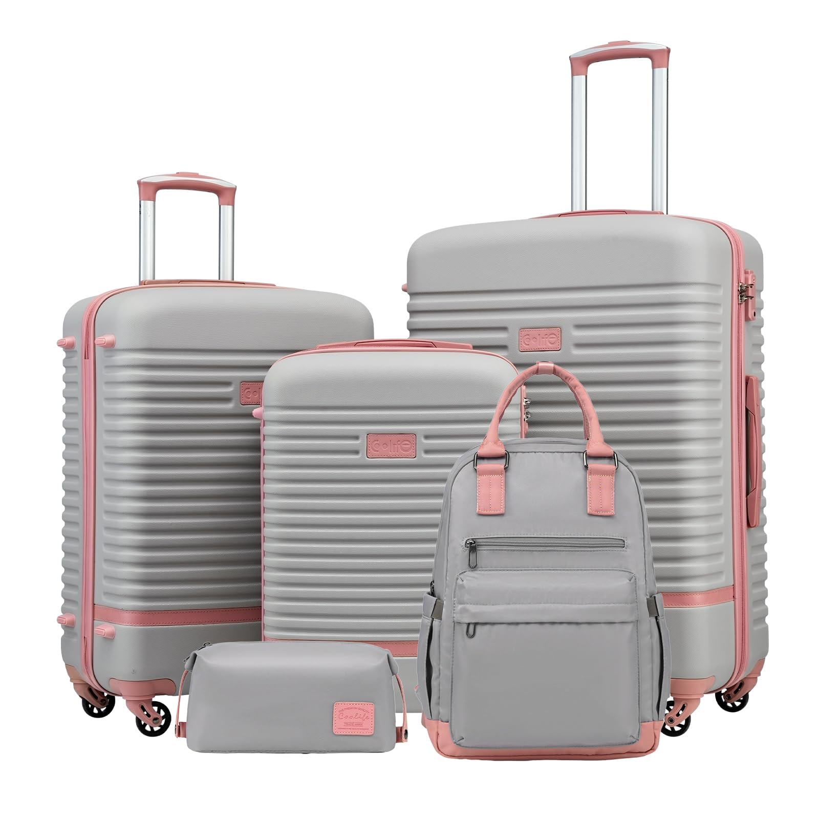 COOLIFE Koffer Trolley Koffer Reisekoffer von ABS Hartschalen Trolley 4 Rollen TSA-Schloss Der Koffer Enthält 1 Reiserucksack und 1 Kulturbeutel