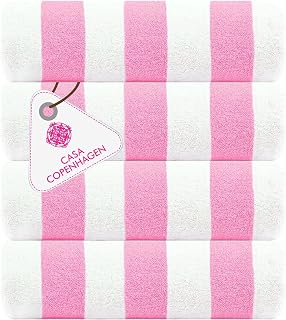 CASA COPENHAGEN Cabana Beach Towel Designed in Denmark Rough and Tough, Quick Dry, Beach, Pool, Bath & Shower 30x60 inches 4 Pieces Cotton Beach Bath Towels Set - Pink