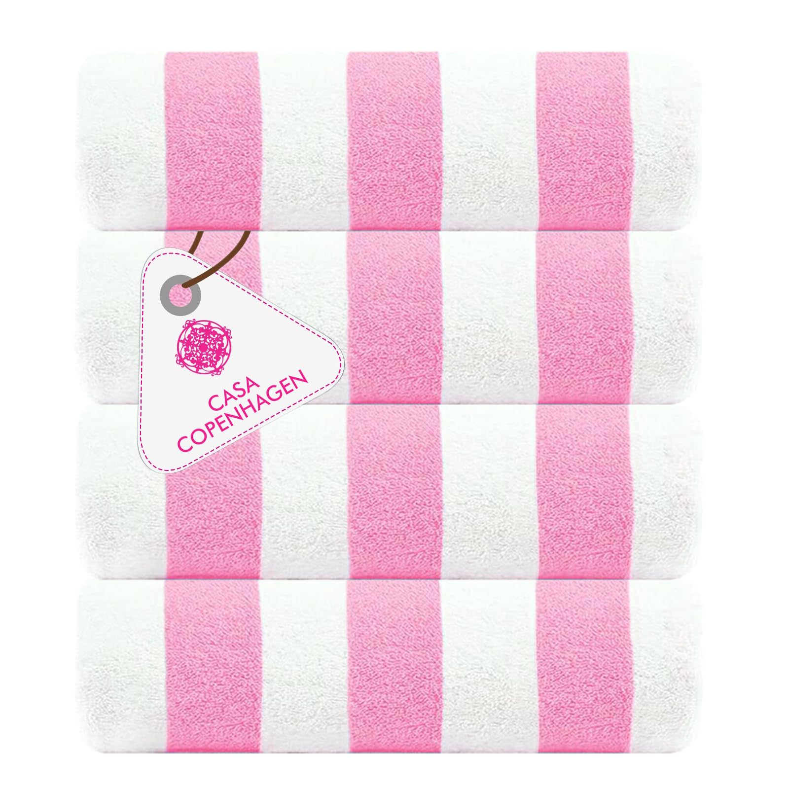 Casa Copenhagen Lot Cadeau de 4 Serviettes de Plage Cabana aux Rayures Design Rose poudré XL Taille 76x152cm 100% Coton pour Piscine et Bain Coffret pour Femmes et Hommes
