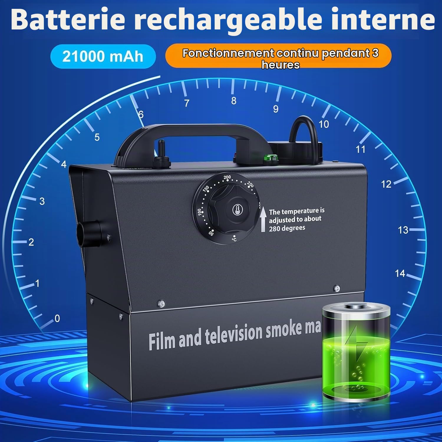 Machine à fumée manuelle 400 W, batterie intégrée 21000 mAh, Niveau visible