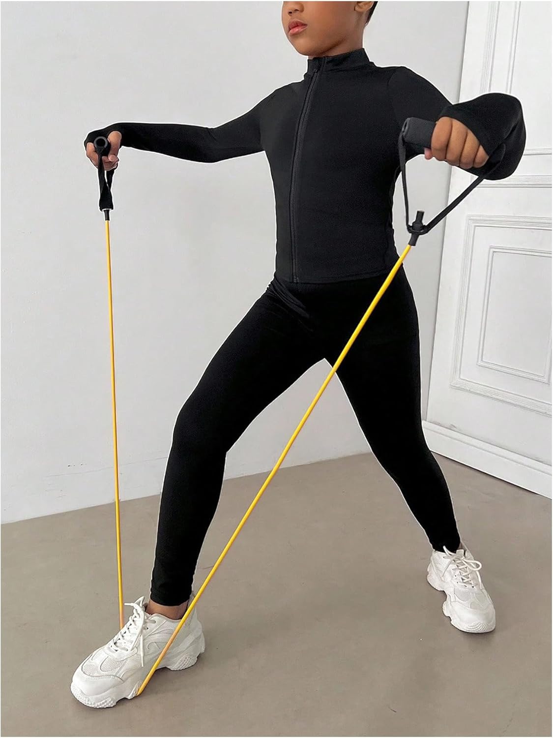 WDIRARA Girl's 2 Piece Outfit Long Sleeve Zip Up Top Yoga Leggings Set Athletic Tracksuit - Image 5