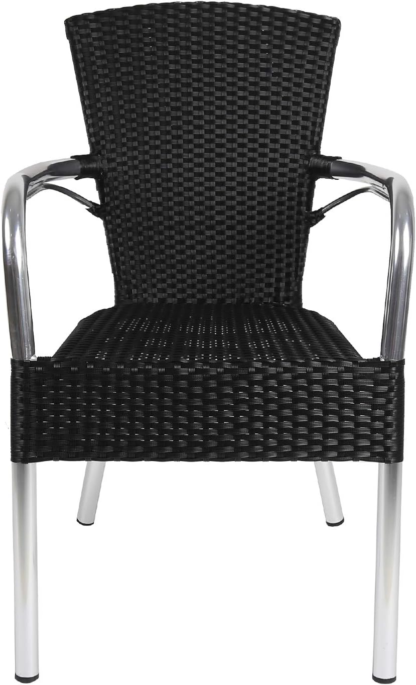 Wicker Bistro Set - Rattan Patio Chair Set of 4 Dining Side Chair with Armrest - Stackable Indoor Outdoor Furniture for Garden or Deck