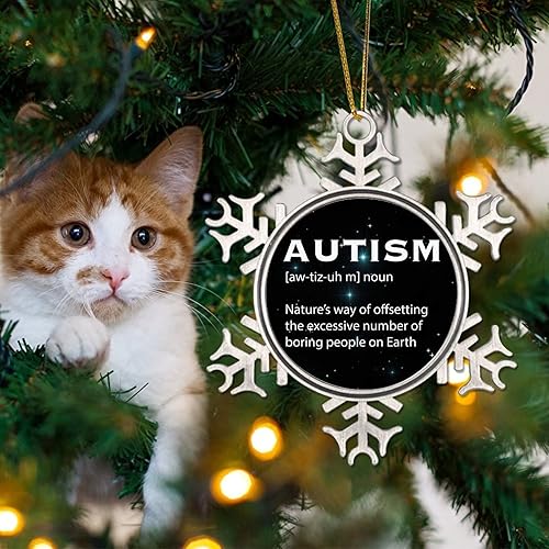 Miniatura 4 de Decoraciones de conciencia sobre el autismo, adornos de Navidad de copo de nieve de metal, regalo para autismo, explicar el camino de la naturaleza,