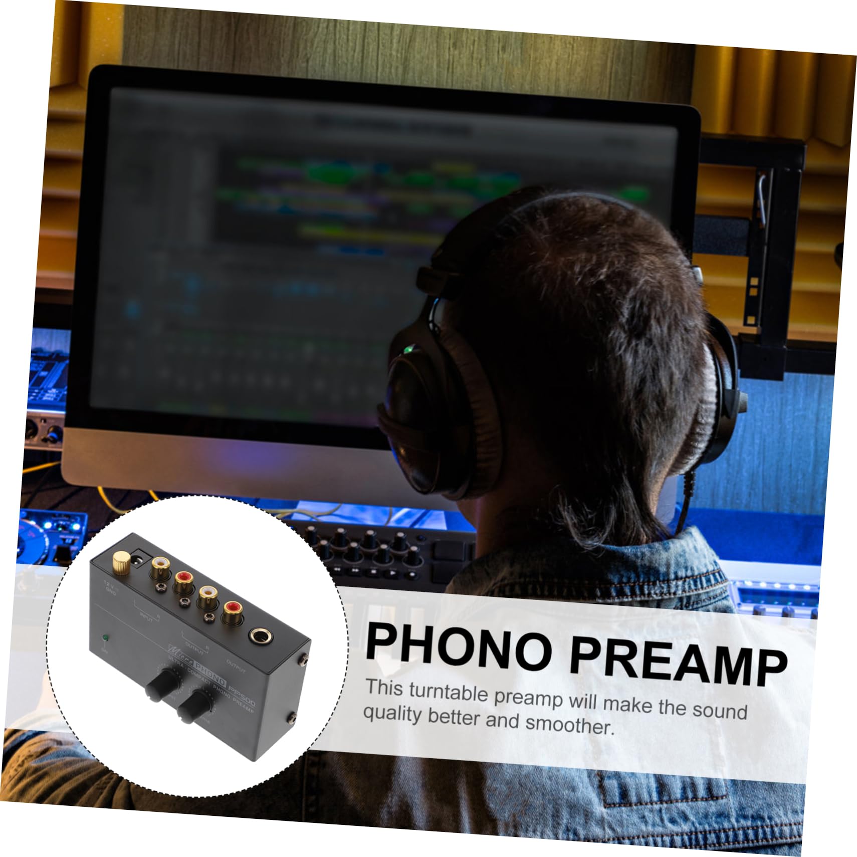 KONTONTY Phono Preamplifier for Record Player Low Noise Turntable Preamp with Volume Control Connects Phonograph to Modern Audio Equipment for Home US Plug