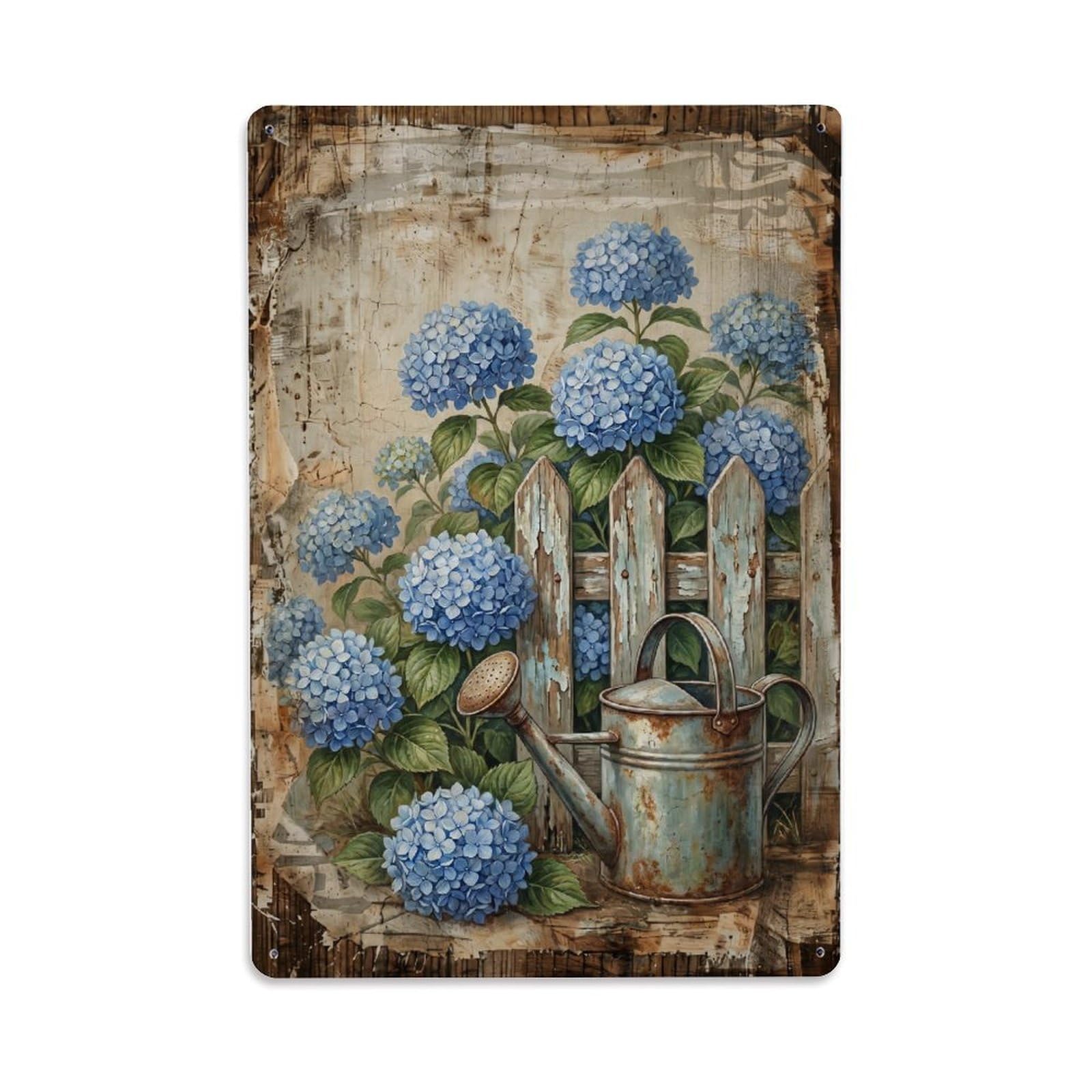 Hydrangea Garden Blue Flowers Countryside Vintage Metal Tin Sign Plaque Wall Decor for Cafe, Club Bar, Office, Home Garden Metal Poster 8x12Inch