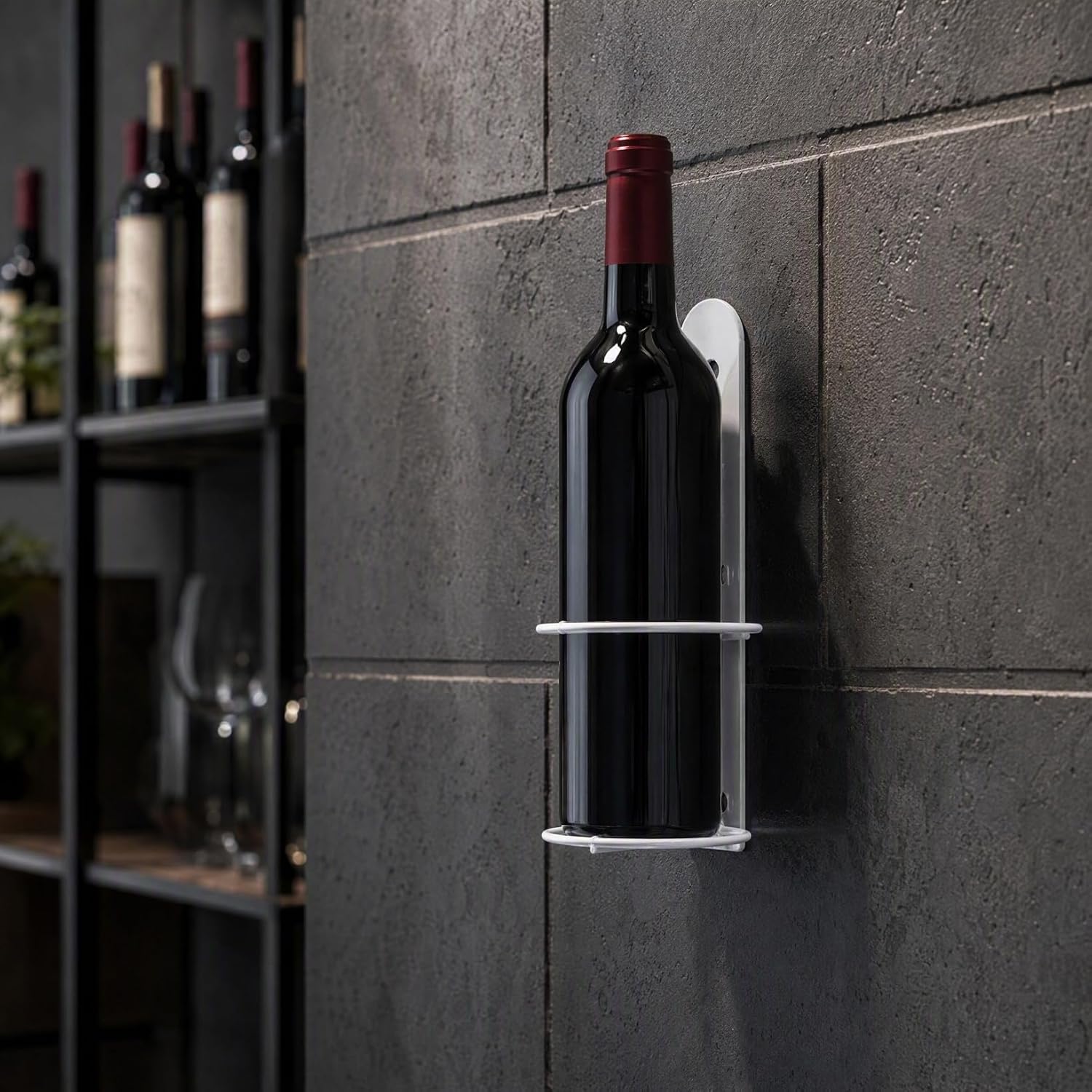 Wall-Mounted Wine Rack Single Bottle Design Iron White 5.31in