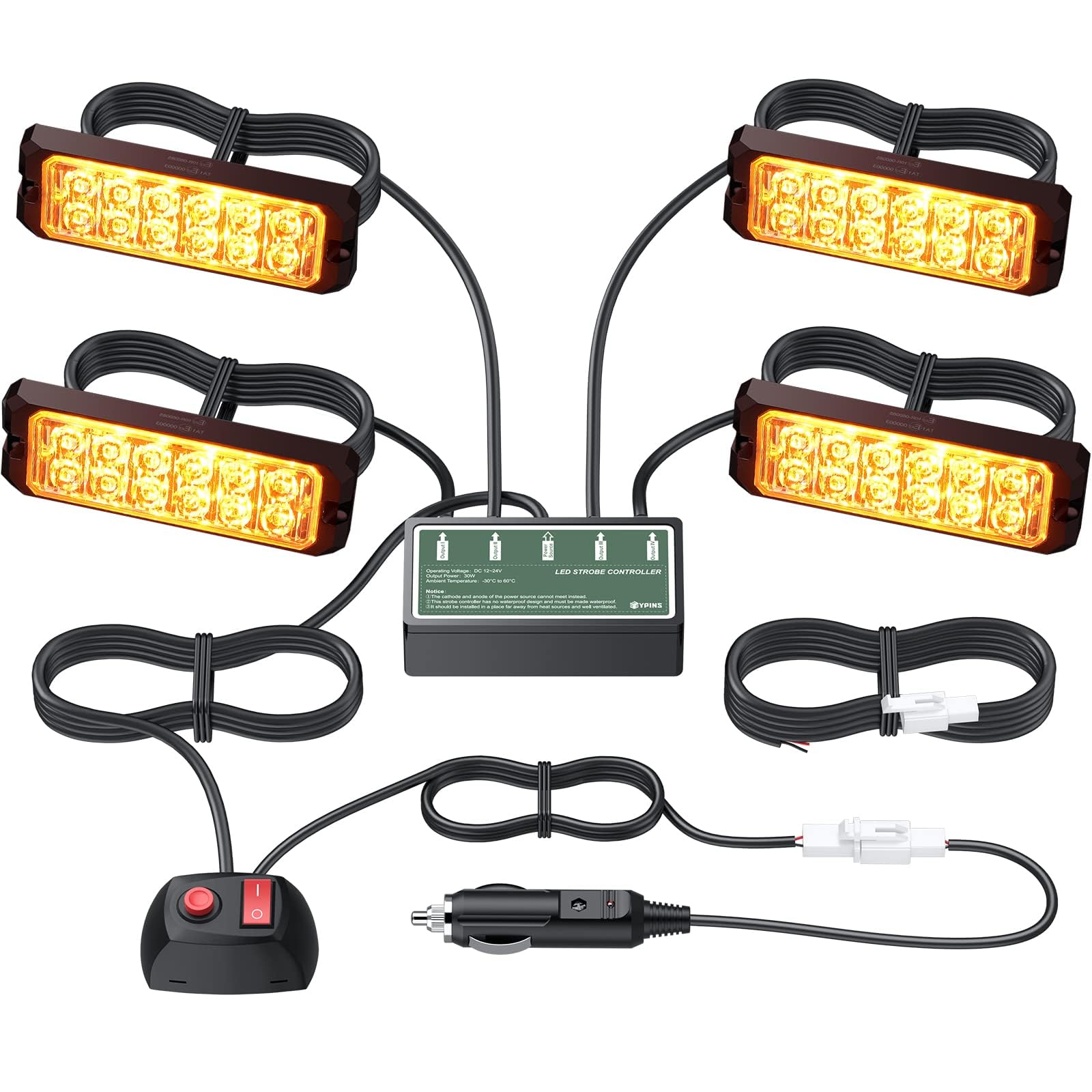 EYPINS 4X 9cm COB LED Frontblitzer, Warnlicht Warnleuchte Stroboskop Blinklicht LED Blitzer Orange 12V 24V 36W IP65 18Modi für Truck Traktor KFZ LKW