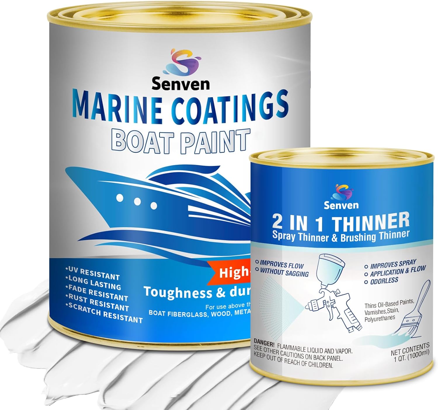 Boat Paint 2part, 35 Oz, Gloss White, Marine Boat Topside Bottom Enamel Paint, Marine Paint for Boats, Wood, Fiberglass, Aluminum, Metals, Oil-Based Epoxy White